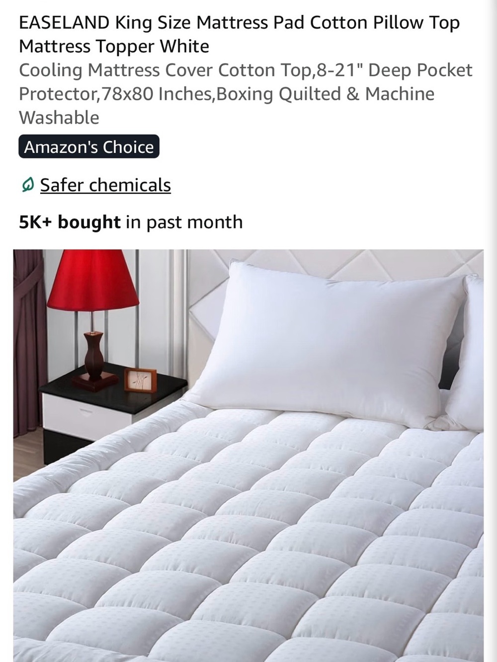 White King Size Pillow Mattress Topper